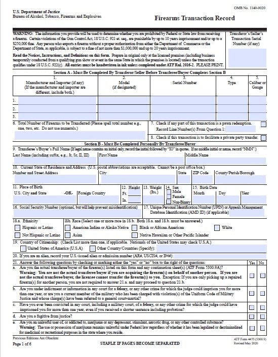 4473 FORMS NON CCW HOLDERS